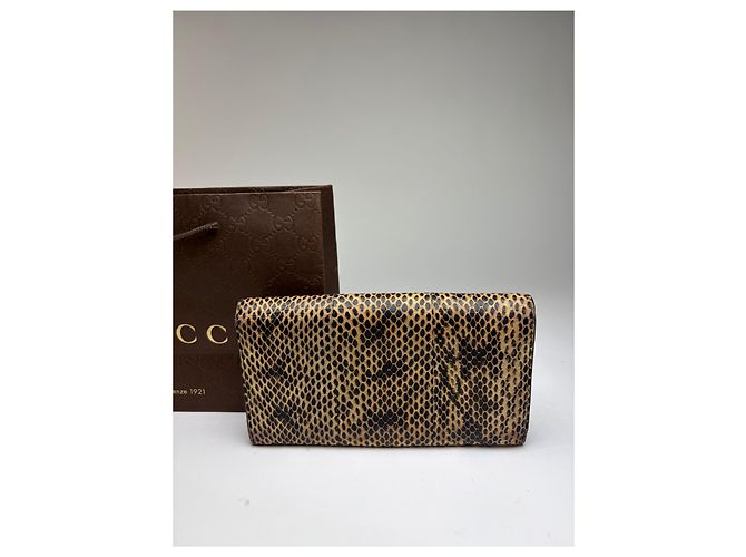 Vintage Gucci Python-Effect Bifold Wallet c. 2000s Tan Black Camel - view 10