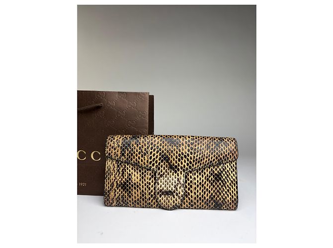 Vintage Gucci Python-Effect Bifold Wallet c. 2000s Tan Black Camel - view 6