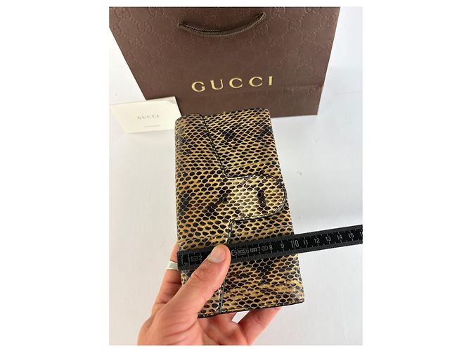Vintage Gucci Python-Effect Bifold Wallet c. 2000s Tan Black Camel - view 8