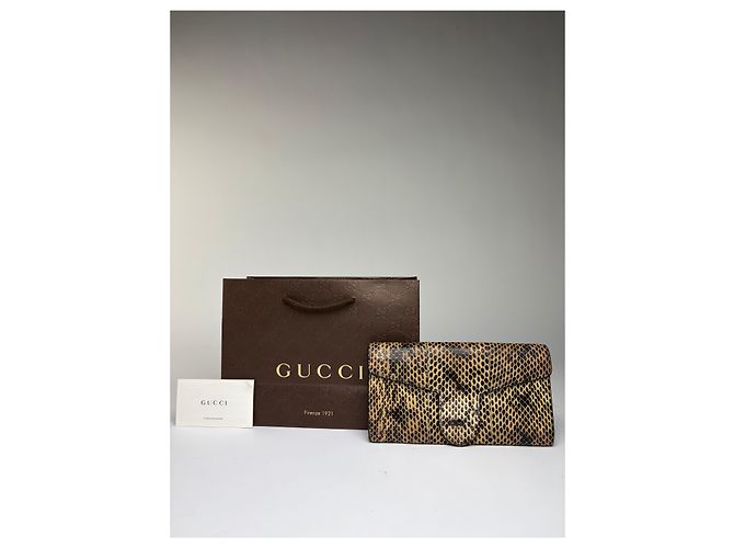 Vintage Gucci Python-Effect Bifold Wallet c. 2000s Tan Black Camel - view 9