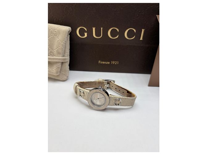 Vintage Gucci Armbanduhr mit Lederarmband c. 2000s Cream Silver - Ansicht 10