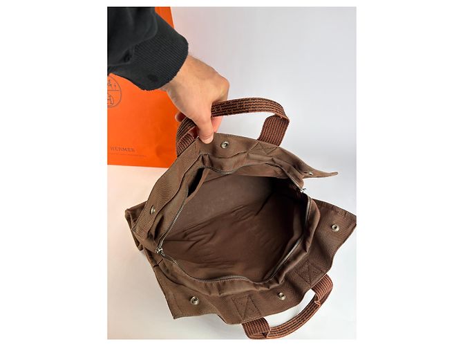 Vintage Hermès Herline Canvas Tote Ende der 1990er Brown Braun - Ansicht 3