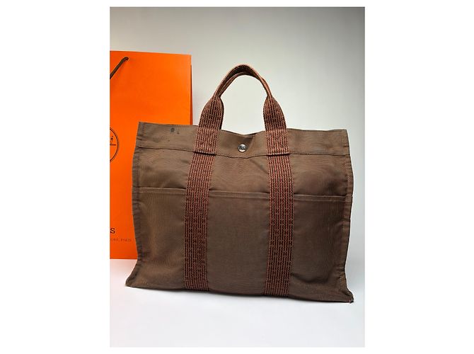 Vintage Hermès Herline Canvas Tote Ende der 1990er Brown Braun - Ansicht 7