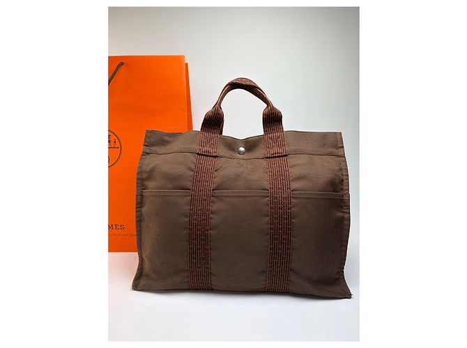 Vintage Hermès Herline Canvas Tote Ende der 1990er Brown Braun - Ansicht 9