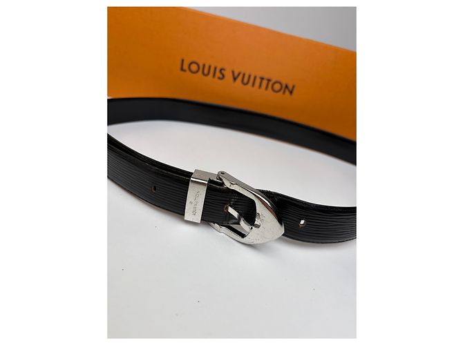 Cintura Vintage Louis Vuitton in pelle Epi Nera Argento Nero - vista 4
