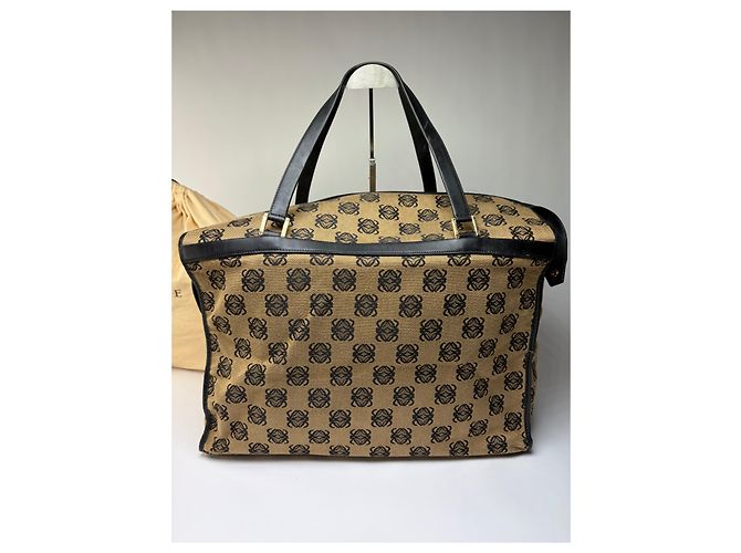 Vintage Loewe Anagram Canvas Tote Ende 1990s Beige Black - Ansicht 13