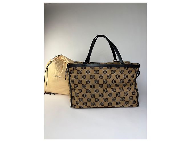 Vintage Loewe Anagram Canvas Tote Ende 1990s Beige Black - Ansicht 2