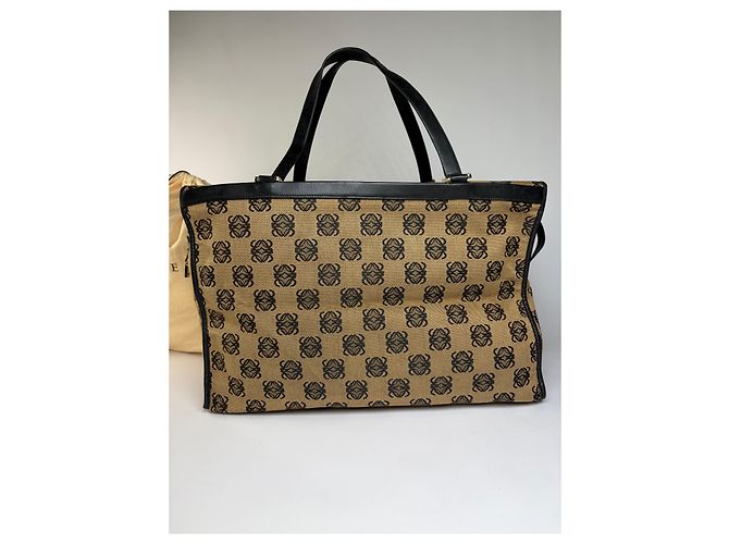 Vintage Loewe Anagram Canvas Tote Ende 1990s Beige Black - Ansicht 7