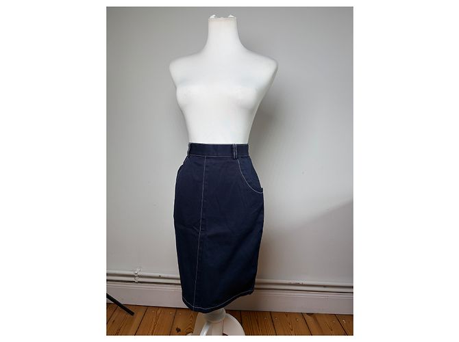 Gonna a matita in denim Givenchy Boutique Vintage fine anni '90 Navy S Blu navy - vista 2