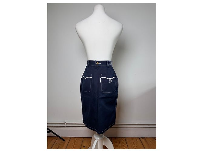 Gonna a matita in denim Givenchy Boutique Vintage fine anni '90 Navy S Blu navy - vista 4