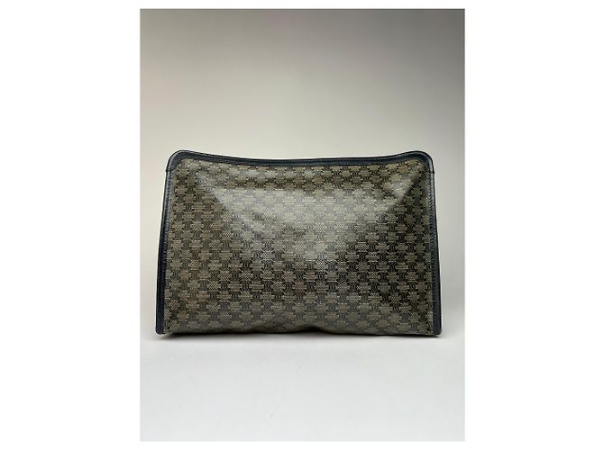 Céline Borsa a Clutch Vintage Celine Macadam Canvas Fine anni '80 Verde Scuro Grigio - vista 13