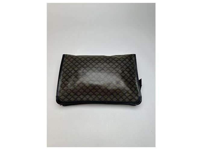 Céline Borsa a Clutch Vintage Celine Macadam Canvas Fine anni '80 Verde Scuro Grigio - vista 7