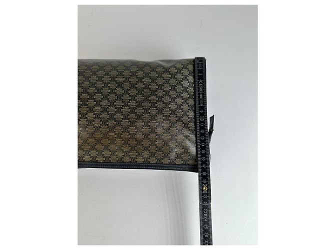 Céline Borsa a Clutch Vintage Celine Macadam Canvas Fine anni '80 Verde Scuro Grigio - vista 8