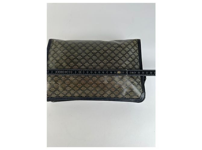 Céline Borsa a Clutch Vintage Celine Macadam Canvas Fine anni '80 Verde Scuro Grigio - vista 9