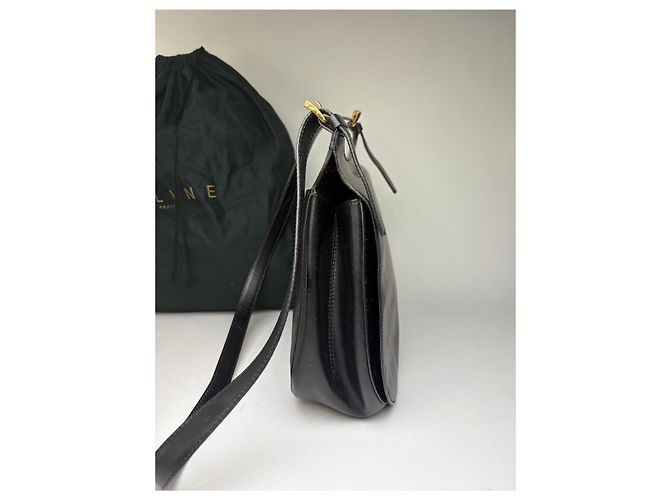Céline Vintage Celine Schultertasche mit Klappe c. 1995 Black Gold Schwarz - Ansicht 12