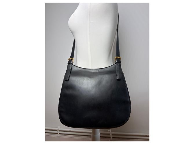 Céline Vintage Celine Schultertasche mit Klappe c. 1995 Black Gold Schwarz - Ansicht 15