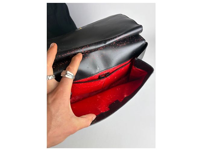 Céline Vintage Celine Schultertasche mit Klappe c. 1995 Black Gold Schwarz - Ansicht 5