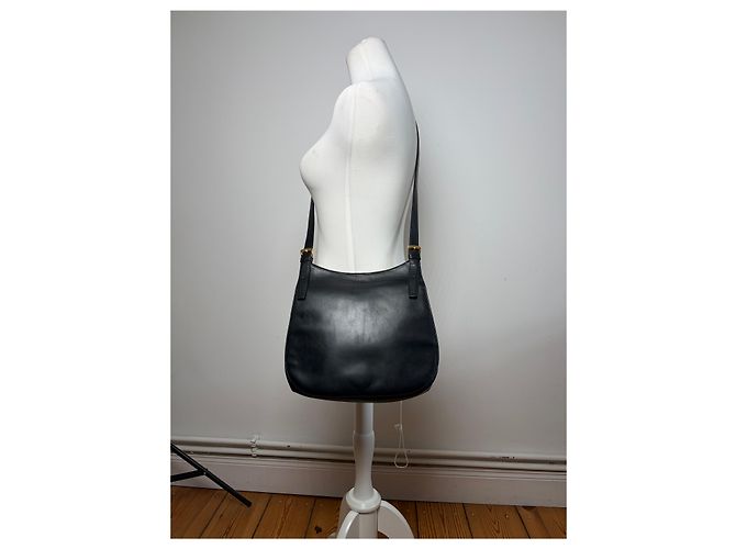 Céline Vintage Celine Schultertasche mit Klappe c. 1995 Black Gold Schwarz - Ansicht 6