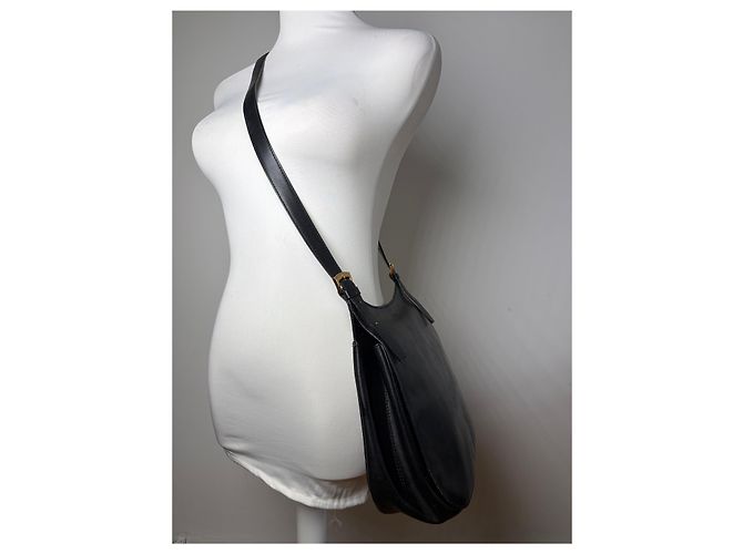 Céline Vintage Celine Schultertasche mit Klappe c. 1995 Black Gold Schwarz - Ansicht 8