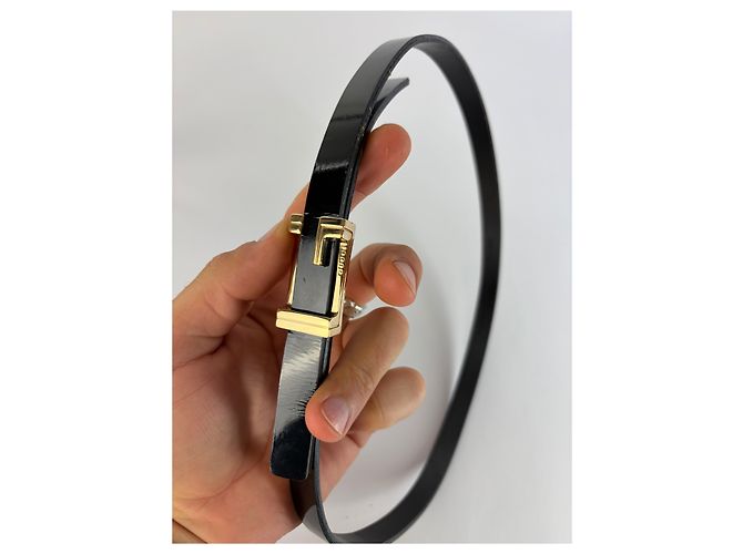 Vintage Gucci Gürtel aus Lackleder Ende der 1990s Schwarz Gold - Ansicht 2