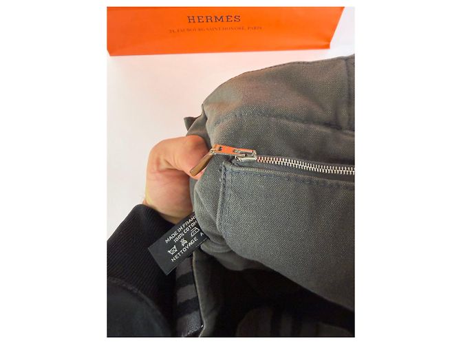 Vintage Hermès Fourre-Tout Canvas Tote Grau Schwarz Gestreift - Ansicht 5