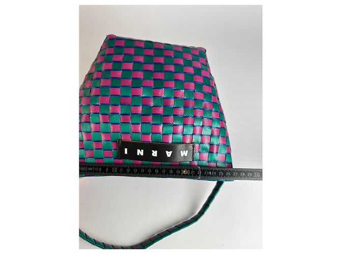 Vintage Marni strukturierte gewebte Handtasche Grün Rosa Blau - Ansicht 11