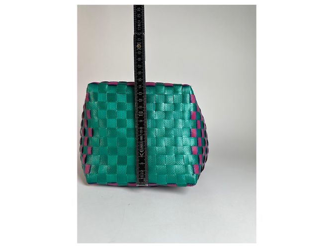 Vintage Marni strukturierte gewebte Handtasche Grün Rosa Blau - Ansicht 12