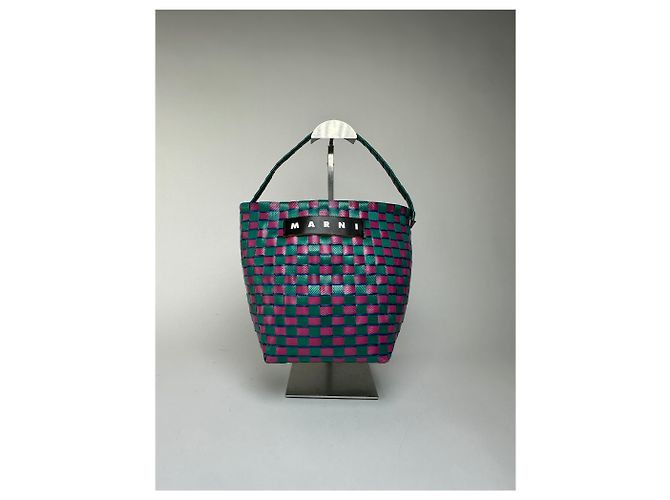 Vintage Marni strukturierte gewebte Handtasche Grün Rosa Blau - Ansicht 13