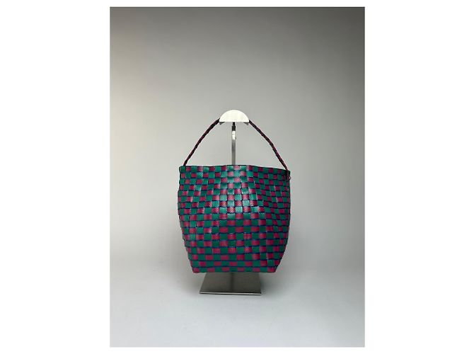 Vintage Marni strukturierte gewebte Handtasche Grün Rosa Blau - Ansicht 14