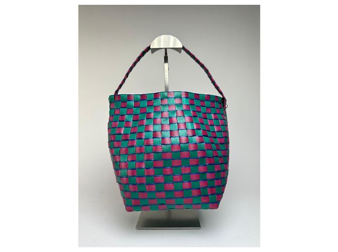 Vintage Marni strukturierte gewebte Handtasche Grün Rosa Blau - Ansicht 2