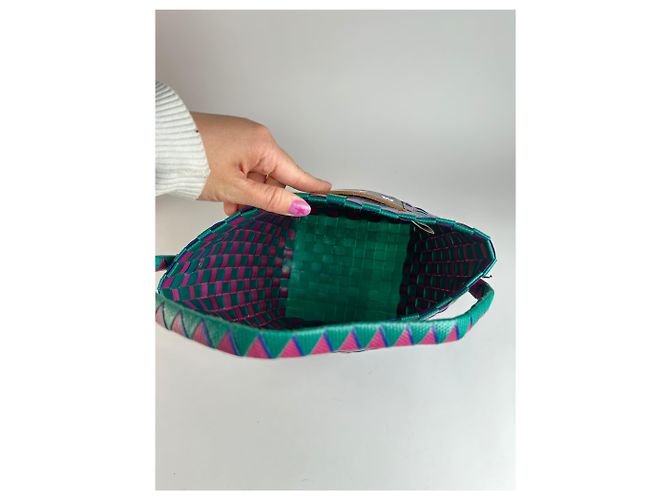 Vintage Marni strukturierte gewebte Handtasche Grün Rosa Blau - Ansicht 3