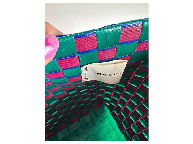 Vintage Marni strukturierte gewebte Handtasche Grün Rosa Blau - Ansicht 4