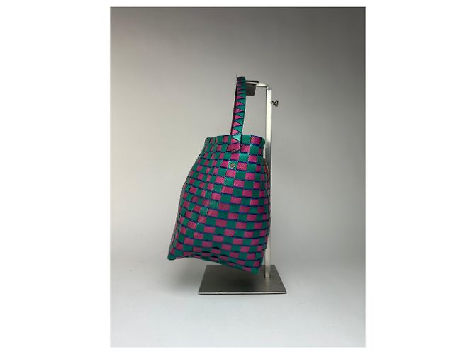 Vintage Marni strukturierte gewebte Handtasche Grün Rosa Blau - Ansicht 5