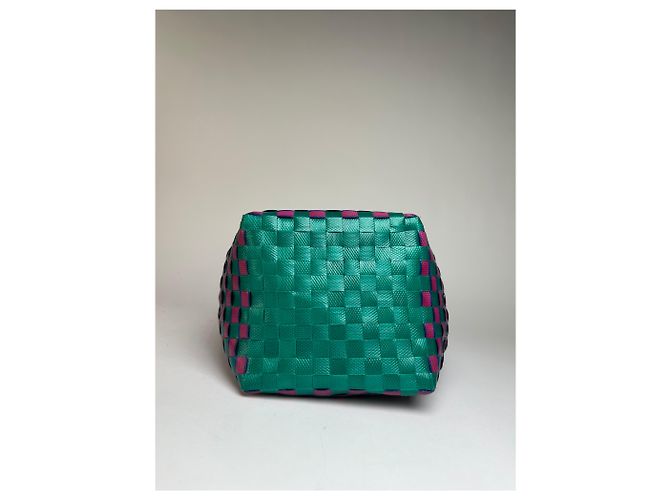 Vintage Marni strukturierte gewebte Handtasche Grün Rosa Blau - Ansicht 6