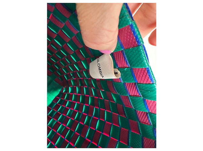 Vintage Marni strukturierte gewebte Handtasche Grün Rosa Blau - Ansicht 7