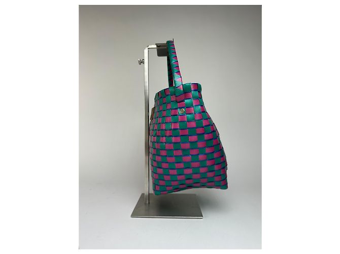 Vintage Marni strukturierte gewebte Handtasche Grün Rosa Blau - Ansicht 8