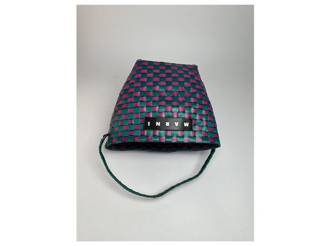 Vintage Marni strukturierte gewebte Handtasche Grün Rosa Blau - Ansicht 9