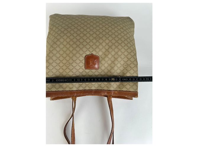 Cabas Céline Borsa Tote Vintage Celine Macadam Canvas Fine 1980s–1990s Beige Brown - vista 10