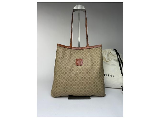 Cabas Céline Borsa Tote Vintage Celine Macadam Canvas Fine 1980s–1990s Beige Brown - vista 13