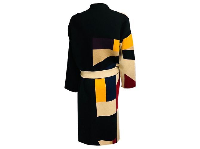Akris mehrfarbiger, wendbarer glitzernder Kaschmir-Strickmantel in Black / Beige mit Gürtel Mehrfarben - Ansicht 3