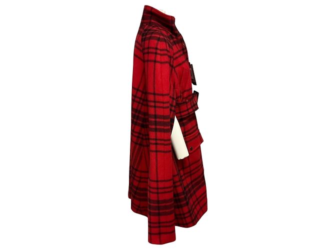 Mantella in lana a quadri rossi Woolrich con cintura Rosso - vista 2