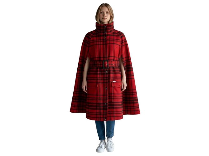Mantella in lana a quadri rossi Woolrich con cintura Rosso - vista 4