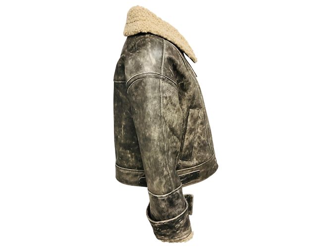 Autre Marque Walter Baker Black Sand / Beige Richie Lederjacke mit Kunstfell-Shearling-Futter Schwarz - Ansicht 2
