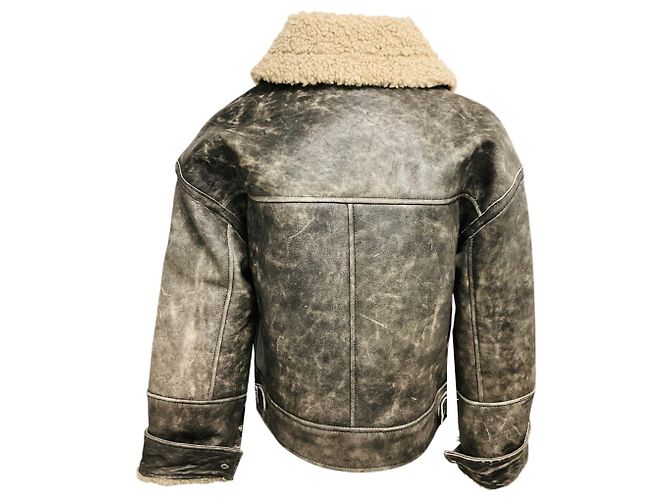 Autre Marque Walter Baker Black Sand / Beige Richie Lederjacke mit Kunstfell-Shearling-Futter Schwarz - Ansicht 3