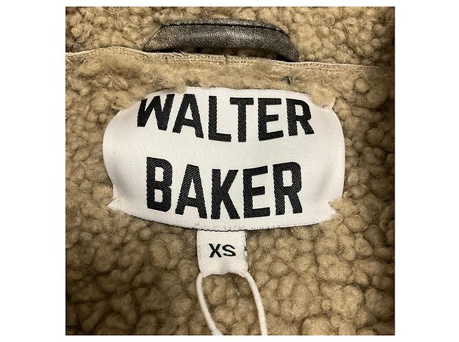 Autre Marque Walter Baker Black Sand / Beige Richie Lederjacke mit Kunstfell-Shearling-Futter Schwarz - Ansicht 4