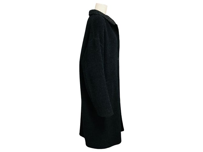 Givenchy Dark Charcoal Grey / Black Contrasting Lapel Single Breasted Alpaca Fur Coat - view 2