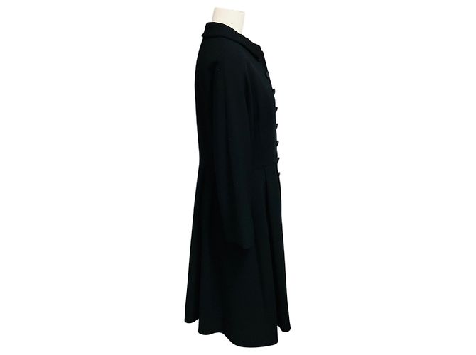 Dolce & Gabbana Black Collared Button Front Crepe Coat with Polka Dot Lining - view 2