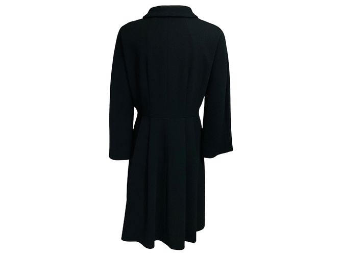 Dolce & Gabbana Black Collared Button Front Crepe Coat with Polka Dot Lining - view 3