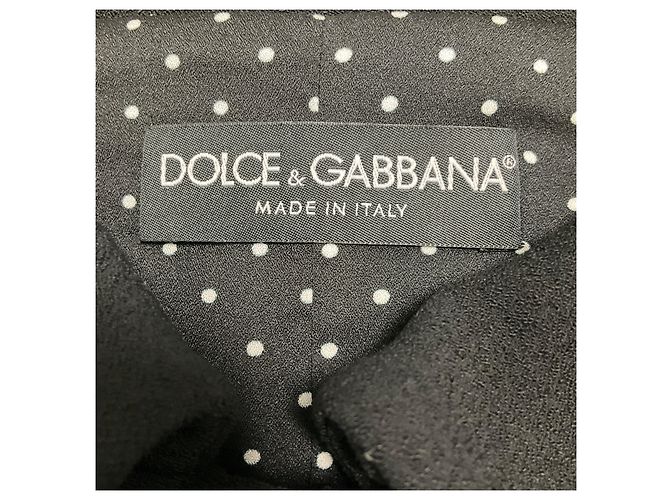 Dolce & Gabbana Black Collared Button Front Crepe Coat with Polka Dot Lining - view 4