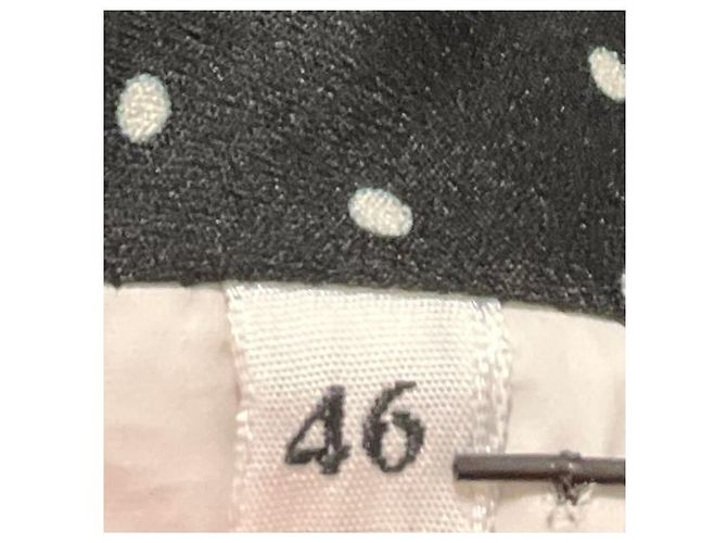Dolce & Gabbana Black Collared Button Front Crepe Coat with Polka Dot Lining - view 5